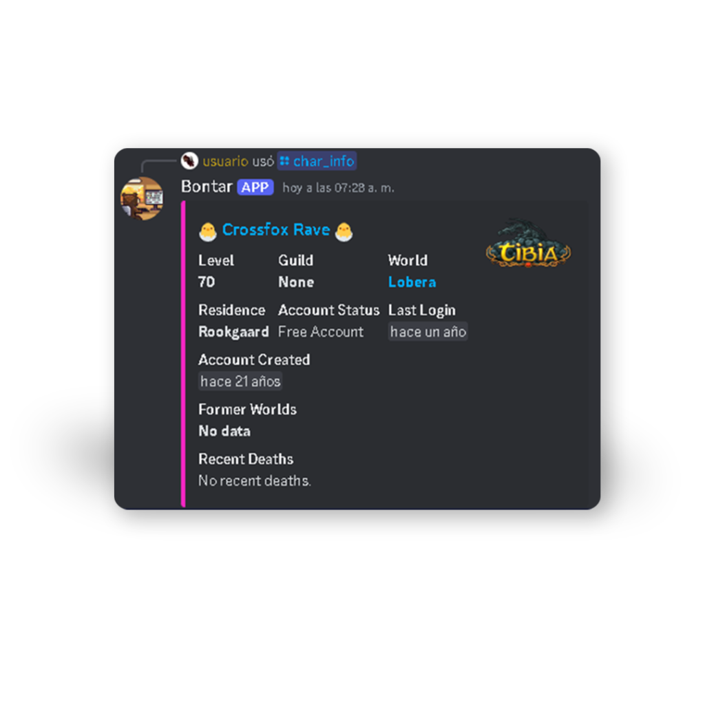 Bontar bot de tibia para discord